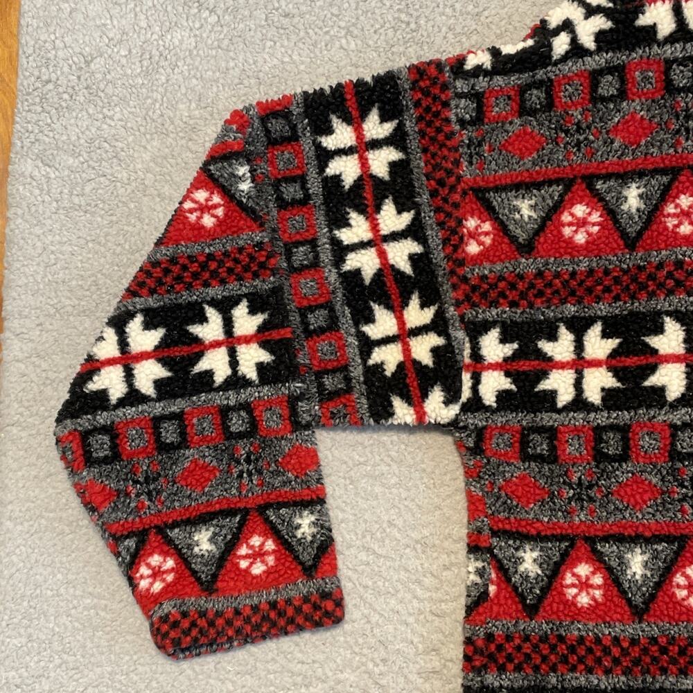 VTG TAPEMEASURE Womens S Red Black White Geometric Fleece Quarter Zip Pullover - Picture 13 of 14